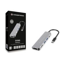 Adaptador Conceptronic USB Tipo C a 1xHDMI 1xUSB-C PD 60W 2xUSB-A 3.0 1xLector de tarjetas