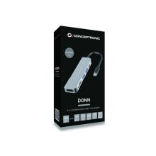 Adaptador Conceptronic USB Tipo C a 1xHDMI 1xUSB-C PD 60W 2xUSB-A 3.0 1xLector de tarjetas