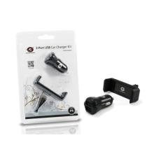 Cargador coche Conceptronic 5V 2xUSB + soporte móvil