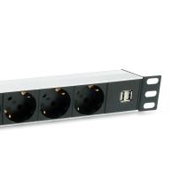 Regleta alimentación Equip rack 19" 1U 7 tomas 2x USB con protección