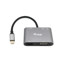Adaptador Equip USB tipo C a 1xHDMI 4K, 1xVGA, 1xUSB-A 3.0, 1xUSB-C PD 100W
