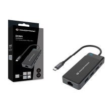 Adaptador USB tipo C Conceptronic 2xHDMI 1xUSB-C PD 100W 3xUSB-A 1xGb RJ45
