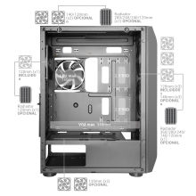 Caja torre E-ATX Mars Gaming MC-PRO2 XXL Black, frontal con rejilla, 3+2 ventiladores