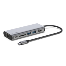 Adaptador USB tipo C Belkin 1xUSB-C Pd 3.0 1xlector Sd 2xUSB-A 3.0 1x1GB Rj45 Pd 100w gris