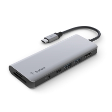 Adaptador USB tipo C  Belkin 1xUSB-C Pd 3.0 2xUSB-A 3.0 1x Jack 3.5 2xlector Sd/MicroSD 1xHDMI 4k Carga 100w