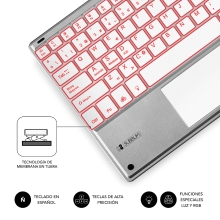 Teclado para tablet Subblim Smart Backlit BT Keyboard Touchpad silver