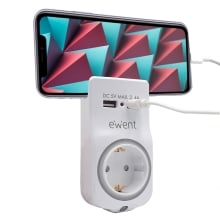 Cargador USB pared Ewent 2 USB 2.4A con sensor luz