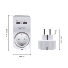 Cargador USB pared Ewent 2 USB 2.4A con sensor luz