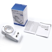 Cargador USB pared Ewent 2 USB 2.4A con sensor luz