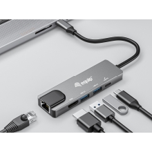 Adaptador USB tipo C Equip 1xHDMI 4k 1xUSB-C Pd 100w 2xUSB-A 5gb/s 1xGB Rj45