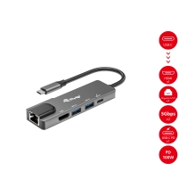 Adaptador USB tipo C Equip 1xHDMI 4k 1xUSB-C Pd 100w 2xUSB-A 5gb/s 1xGB Rj45
