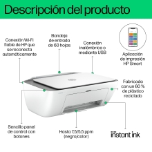 Multifunción HP DeskJet 2820E A4 WiFi blanca