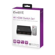 Adaptador / selector  3 puertos hdmi Ewent ew3730 4k alimentado por usb, incluye mando