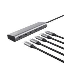 Hub USB tipo C Trust Halyx aluminio 4 puertos USB-C y 1 USB-C pass-through de 100W