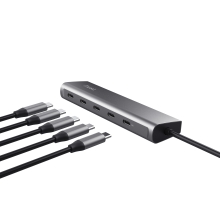 Hub USB tipo C Trust Halyx aluminio 4 puertos USB-C y 1 USB-C pass-through de 100W