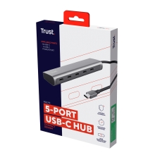 Hub USB tipo C Trust Halyx aluminio 4 puertos USB-C y 1 USB-C pass-through de 100W