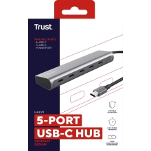Hub USB tipo C Trust Halyx aluminio 4 puertos USB-C y 1 USB-C pass-through de 100W