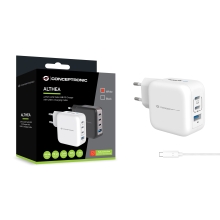 Cargador Conceptronic 3xUSB tipo c /1xUSB-A Quickcharge 3.0 Gan Pps 100w Incluye cable