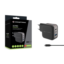 Cargador Conceptronic 2xUSB tipo c / 1xUSB-A Quickcharge 3.0 Pps 67w incluye cable