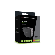 Cargador Conceptronic 2xUSB tipo c / 1xUSB-A Quickcharge 3.0 Pps 67w incluye cable