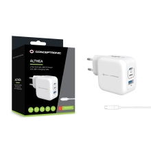 Cargador Conceptronic 2xUSB tipo c / 1xUSB-A Quickcharge 3.0 Pps 67w incluye cable