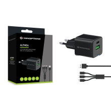 Cargador Conceptronic 1xUSB tipo c / 1xUSB-A Quickcharge 3.0 Gan Pps 33w incluye Cable 3-1