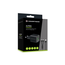Cargador Conceptronic 1xUSB tipo c / 1xUSB-A Quickcharge 3.0 Gan Pps 33w incluye Cable 3-1