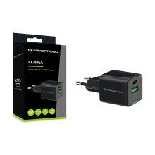 Cargador Conceptronic 1xUSB tipo c / 1xUSB-A Quickcharge 3.0 Gan Pps 20w negro