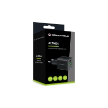 Cargador Conceptronic 1xUSB tipo c / 1xUSB-A Quickcharge 3.0 Gan Pps 20w negro