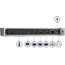 Adaptador USB 3.0  usb-A -2x DisplayPort y HDMI 4K para 3 Monitores - Hub 5x USB-A (1x Fast Charge) - rj45