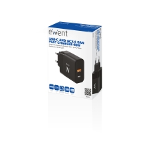 Cargador Rápido Ewent 1xUSB Tipo C 1xUSB-A 45W Negro