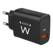 Cargador Rápido Ewent 1xUSB Tipo C y 1xUSB-A QC3.0 20W Negro