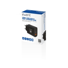 Cargador Rápido Ewent 1xUSB Tipo C y 1xUSB-A QC3.0 20W Negro