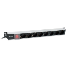 Regleta Alimentacion Aluminio Rack 19" 1u 8 Tomas Tipo Shucko Euro Cable 3m Aluminio