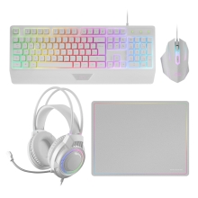 Pack teclado, auriculares, ratón y Alfombrilla Mars Gaming Mcp124prowes H-mech Rgb 3200dpi blanco