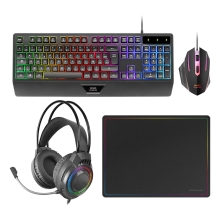 Pack teclado, auriculares, ratón y Alfombrilla Mars Gaming Mcp124prowes H-mech Rgb 3200dpi negro