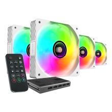 Kit 4×Ventilador interno ARGB Mars Gaming MF3DPROKIT blanco 120mm ARGB hub RF remote