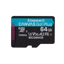 Memoria microSD Kingston 64GB Canvas Go Plus Gen4 200 MB/s, A2 U3 V30 con adaptador