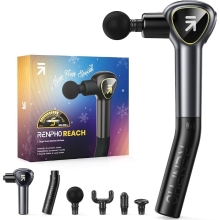Pistola de masaje muscular Renpho Reach 5 velocidades 4 cabezales pantalla LED