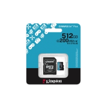 Memoria microSD Kingston 512GB Canvas go Plus 200 MB/s A2 U3 V30 con adaptador 