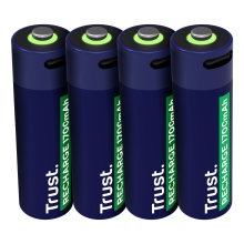 Pilas AA recargables Trust USB-C 1700 mAh pack 4 unidades 25631