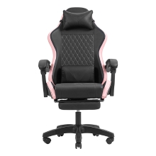 Silla gamer Mars Gaming MGCXBPK negra y rosa reclinable, reposabrazos ajustable, reposapiés, cojines
