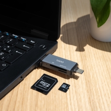 Lector de tarjetas Tooq USB 3.0 (USB tipo C + USB-A) SD/TF gris