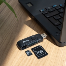 Lector de tarjetas Tooq USB tipo C 2.0 + USB-A 3.0 SD/TF negro