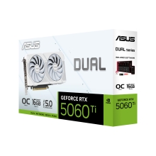 VGA ASUS GEFORCE DUAL RTX 5060 TI OC 16GB DDR7 3xDP 1xHDMI 2602 MHz CUDA 4608 128BIT DUAL FAN BLANCO