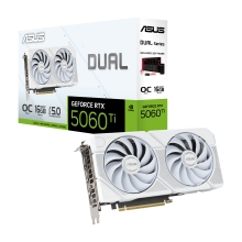 VGA ASUS GEFORCE DUAL RTX 5060 TI OC 16GB DDR7 3xDP 1xHDMI 2602 MHz CUDA 4608 128BIT DUAL FAN BLANCO