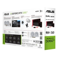 VGA ASUS GEFORCE RTX 5060 TI OC DUAL 8GB DDR7 3xDP 1xHDMI 2602 MHz CUDA 4608 128BIT DUAL FAN BLANCO
