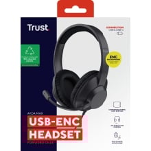 HEADSET USB-C TRUST AYDA MAX COLOR NEGRO CABLE 1,8m ADAPTADOR USB-C A USB-A ENC