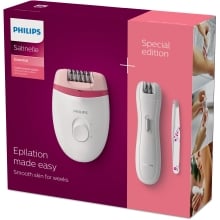 DEPILADORA PHILIPS SATINELLE ESSENTIAL BRP506/00 COMPACTA CON CABLE INCLUYE RECORTADOR Y PINZAS