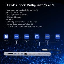 Ewent EW1150 base para portátil y replicador de puertos Alámbrico USB 3.2 Gen 1 (3.1 Gen 1) Type-C Aluminio